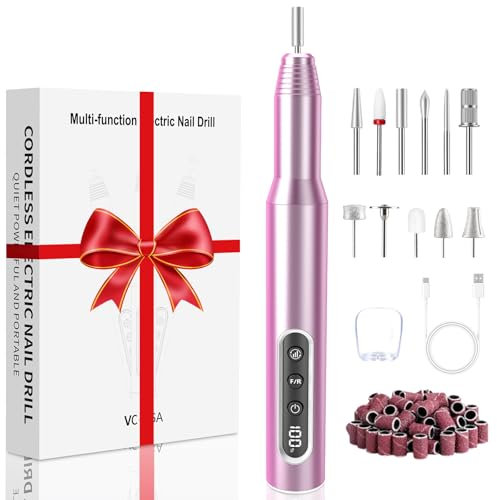 Fresa per unghie Professionale 45000 giri/min, Set manicure, pedicure, batteria senza fili, lima elettrica per unghie con 12 accessori per la cura delle unghie, cura dei piedi, elettrico a 6 velocità