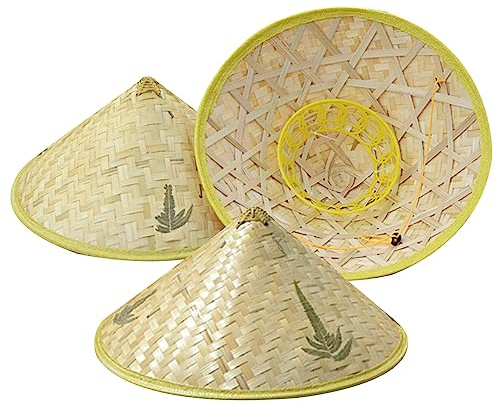 Odoukey 3pcs chinesischer Strohhut, Reisbauernhut orientalischer Bambussonne cool für Cosplay -Sonnenschutz (Zufallsstil)