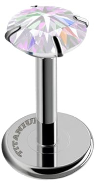 Soul-Cats Titan G23 Labret Piercing mit Zirkonia – Innengewinde, Rund, Hypoallergen & Leicht, 2–5 mm, Medizinischer Schmuck für Lippen, Ohr & Körper – Farben Weiß & Regenbogen