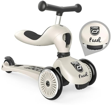 Scoot and Ride Highwaykick 1 Ash personalisierbar – 2in1 Kinderroller & Laufrad – Roller ab 1 Jahr bis 5 Jahre – Höhenverstellbar & Kippsicher – Premium Kickroller für Kinder