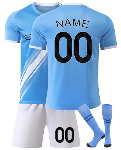 Personalisierte Kinder Fußball Trikot Set 2025/2026 - Kinderfußballbekleidung mit Namen/Nummer - Unisex Kinder Fußballuniform (Shirt + Shorts + Socken) A01
