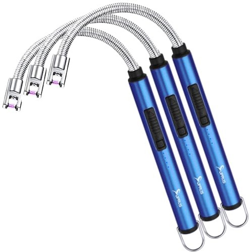 SUPRUS Electric Candle Lighter USB Type C Rechargeable Lighter Steel Shell & Hanging Hook with 360° Flexible Neck(Dark Blue, 3)
