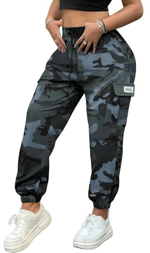 XYXYING Women’s Lightweight Quick-Dry Camo Cargo Pants - Tapered Leg Elastic Drawstring Waistband Breathable Tactical Pants