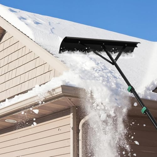 Ollewiellan Pala da neve fotovoltaica con ruote, in PVC, 108-360 cm, telescopica, in alluminio, listello di protezione modulare, antigraffio e antiruggine