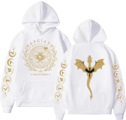 CUTTE Sweat Fourth Wing - Basgiath War College Dragon Rider, Streetwear Unisexe Automne Hiver (Blanc,TG)