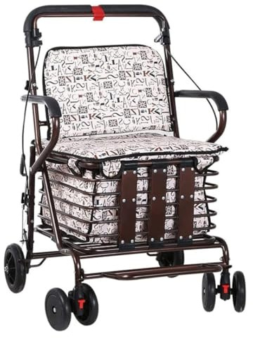 Livsmedelsvagn vagn rullator med säte och hjul – vikbar bärbar lätt rullator för äldre och shoppingvagn för bekväm shopping