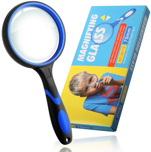 1 confezione di lente d'ingrandimento 10x per anziani e bambini, lente d'ingrandimento antiscivolo per lettura, lente d'ingrandimento da 75mm per lavoro stretto e osservazione hobby, blu