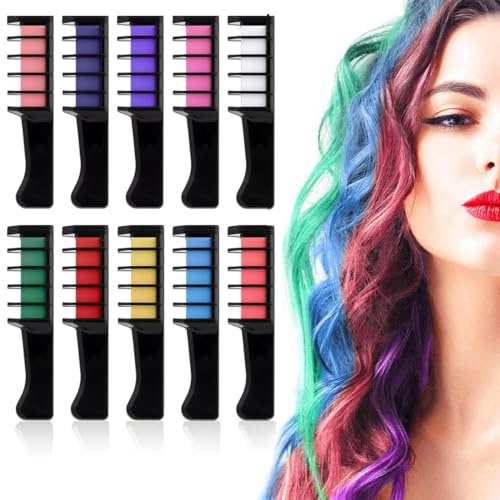10 Colors Festive Fun Hair Chalk CombsInstant Hair Color Comb,Washable & Temporary Hair Color Dye for All Ages, Hair DIY Perfect for Birthday Party Christmas Gifts New Year