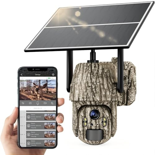 Cámara de Vigilancia Exterior Solar 4G LTE, 4K Visión Nocturna en Color, PTZ 360°, Detección de Movimiento, Audio Bidireccional, IP66 Impermeable, Sin WiFi con Tarjeta SIM