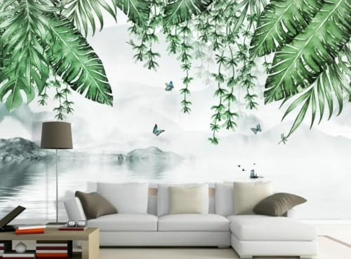 Papel Pintado Pared 3D Plantas De Hoja Verde Montaña De La Selva Fotomurales 3D Papel Tapiz Moderno Murales Dormitorio -ZX31458-250x175cm