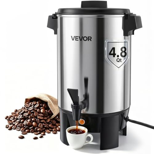 VEVOR Percolateur à Café 4,5 L 30 Tasses Distributeur de Boissons Chaudes, Pour Thé Chocolat Bureau Restauration Fête, Marmite à Vin Chaud 84-94 ℃, Fontaine à Café Infusion Rapide, Robinet Anti-goutte