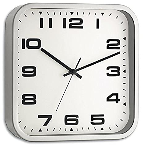 TFA Dostmann Analoge Wanduhr mit Metallrahmen, 60.3013, quadratisches Ziffernblatt, inkl Batterien, mit Glasabdeckung, 30cm Durchmesser, Silber