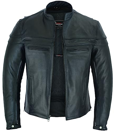 Vance Leather's Men's Premium Leather Motorcycle Racer Jacket with Vents Reflective Piping and CCW Pockets (L)