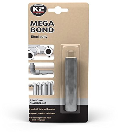 K2 Mega Bond Blister, 2 Components Clay, Steel Pla stilin Ideal for Ausbessern Iron, Steel Clay 60 g