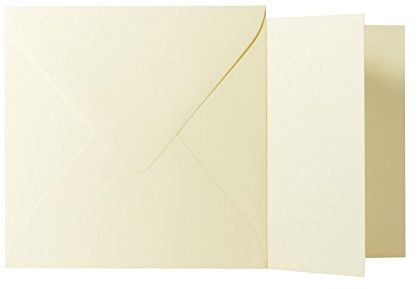 25 Quadratische Zart Creme Briefumschläge 120g von der Größe 16 X 16 cm + Klappkarten 240g von der Größe 15,5 X 15,5 cm, mit dreieckiger Lasche zum Kleben ohne Fenster
