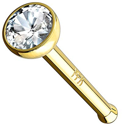 Piercingfaktor Piercing Stab Stecker Barbell Nase Nasenpiercing Nasenstecker Tragus Helix Ohr Lippe gerade 14 K 585 Gold mit Zirkonia Weiß Gelbgold