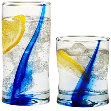 Libbey 99104 Blue Ribbon Tumbler and Rocks Glass Set, 16 Piece Drinkware Glasses Set, Clear Dishwasher Safe Rock and Tumbler Glasses Set
