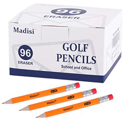 Madisi Golf Pencils With Eraser, #2 HB Half, 3.5 Mini, Pre-Sharpened, 96 Count