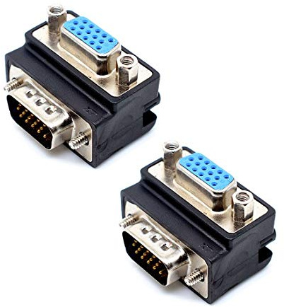 2 conectores DB15 hembra de ángulo recto VGA al adaptador de cable macho VGA de 270 grados.