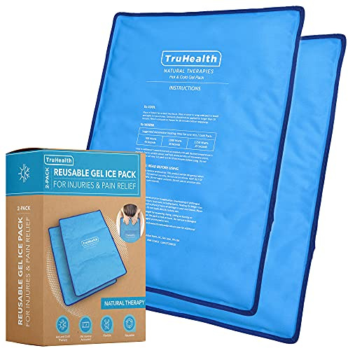 TruHealth Reusable Gel Ice Packs - Cold Packs for Injuries & Surgery Recovery - Contoured Shoulder & Knee Ice Wrap - Flexible Hot & Cold Gel Pads for Back Pain - Extra Large, Set of 2, Blue