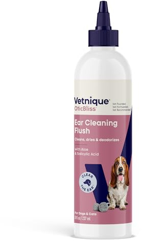 Vetnique Oticbliss Dog Ear Cleaner Flush with Odor Control, Dog Ear Cleaning Solution for Dirt and Wax with Soothing Aloe Dogs & Cats Flush - Vet Recommended for Itchy Ears (8oz, Flush)
