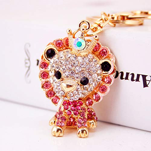 Grtdrm Niedliche Löwenform Kristall Strass funkelnd Schlüsselanhänger Tasche Anhänger Handtasche Charm für Frauen Mädchen (Rosa)