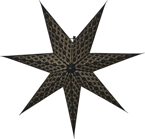 Star Papierstern 'Brodie', ohne Kabel und Fassung, Hängender Schmuck, ca. 60 cm Ø, Stickerei, recycelte Baumwolle, schwarz, Diwali, Stern, Minimalistisch
