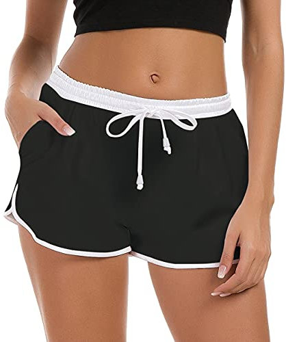 Fanient Pantaloncini da Mare da Donna Corti da Bagno Neri Pantaloncini da Spiaggia per Sport Acquatici Pantaloncini da Surf Protezione dai Raggi UV Pantaloncini da Palestra per Estivi XL