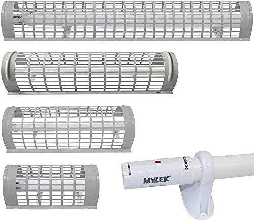 Mylek Tubular Heater 90W Low Energy - Tube 71cm and Cage Guard 61cm - Adjustable Thermostat And Mounting Brackets Greenhouse, Garage, Caravan