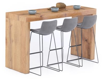 MOBILI FIVER, Mesa Alta Evolution 180x60, Madera Rustica, Mesa Auxiliar de Cocina para 6 Personas, Made In Italy