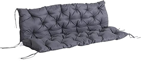 Outsunny Cojín para Banco con Respaldo 150x98x8 cm Colchón de Banco de 3 Plazas con 6 Cordones de Fijación para Jardín Terraza Balcón Exterior Gris