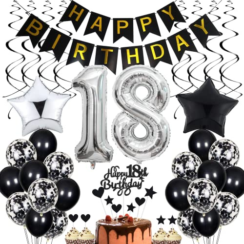 Black and White Party Deko für 18. Geburtstag Tortendeko, Schwarz und Weiß, Tortendeko und Partydeko für Jungs und Mädchen