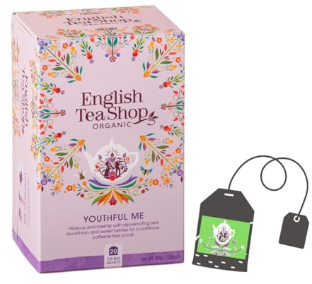 English Tea Shop® | Tisana della Gioventù Confezione 20 Filtri | Infuso Ibisco, Rosa Canina, Fragola | Infuso Biologico Fruttato - (30 Gr)