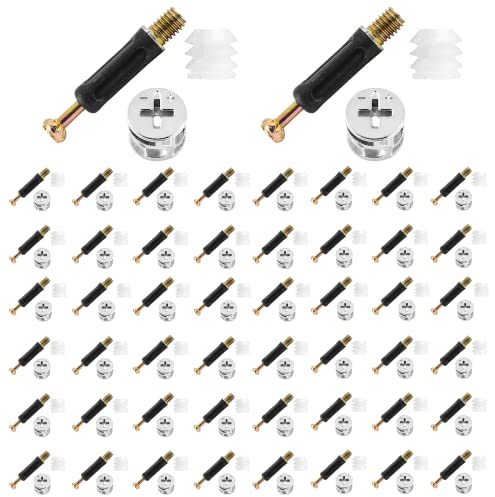 BokWin 50 Set 40mm Cam Lock Screws for Furniture,3 in 1 Cam Lock Fasteners,Cam Fitting with Dowel and Pre-Inserted Nut for Cabinet Drawer Connecting