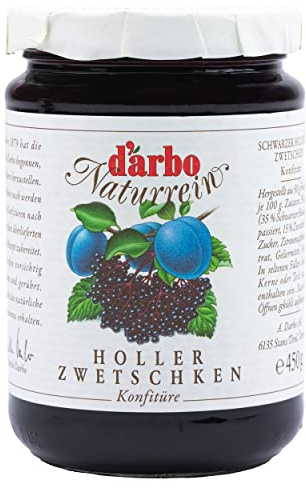 Food-United KONFITÜRE schwarzer Holunder & Zwetschge 450g Glas von DARBO Naturrein Holler-Zwetschke passend für Torten Frühstück Kuchen Füllungen Gebäck Croissant (1)