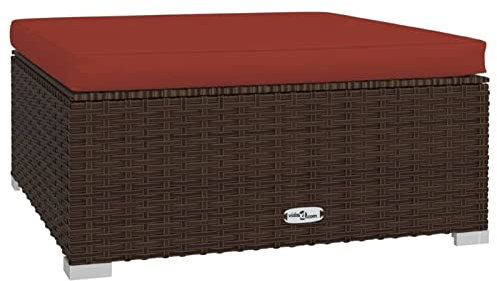 SHUJING Gartenhocker mit Kissen, Hocker Outdoor, Gartenmöbel, Beistelltisch Outdoor, Sitzhocker, Blumenhocker, Pflanzen Hocker, Braun 70x70x30 cm Poly Rattan