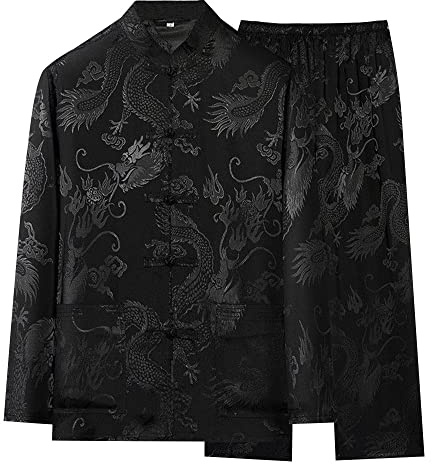 YEMYIQZ Kung Fu Uniform for Men Shirt Suit Chinese Traditional Tang Hanfu Martial Arts Wing Chun Tai Chi Training Cloth Jacket Pants (as1, alpha, m, regular, regular, Black)
