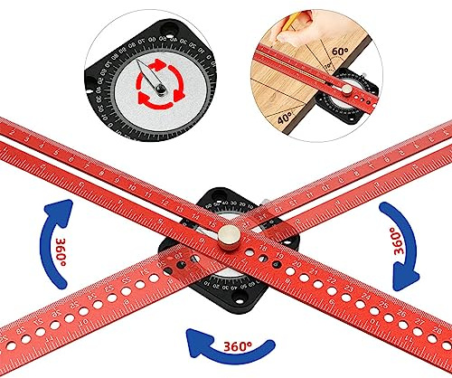 Woodworking Circular Drawing Tool, 360 ° Compass Angle T Ruler Straight Circles Arcs Angles Lines Drawing Ruler Square Center Scribe for Carpenter Work Layout