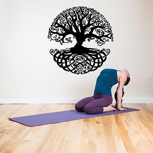HUANYIN Baum des Lebens Wandtattoo Yoga Studio Zweig Tattoo Moderne Design Kunst Wandbild Pflanze Wandaufkleber Vinyl Kindergarten Dekoration, 57x57cm