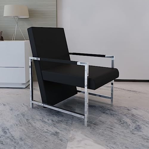 ZQQLVOO Lesestuhl Fernsehsessel Gemütlicher Sessel Clubsessel Lounge Cocktail Sessel mit verchromten Füßen Schwarz Kunstleder Geeignet für Wohnzimmer Schlafzimmer Esszimmer