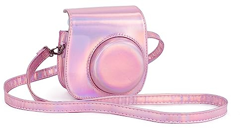 Riosin Housse pour Appareil Photo Fujifilm Instax Mini 12/11-Magic Pink | Housse en Cuir PU Haute Qualité | Poche | Bandoulière Amovible et Réglable