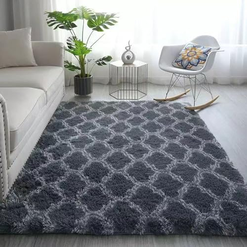 HUHJYUGE Weich Groß Hochflor rutschfest Teppiche Wohnzimmer Shaggy Modern Langflorteppich Schlafzimmer Kuschelig Bettvorleger Home Waschbarer Geometrisch Gitter Design (5 160x200cm)
