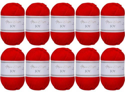 Utopia Crafts JOY Uni Strick- und Häkelgarn, Weich, Pflegeleicht, 100% Polyacryl, 10x 50 g Knäuel, 150m (Scharlach)