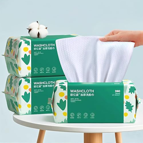 Soft Disposable Face Towel, Cotton Facial Dry Wipes 300 Count, Cotton Dry Wipes for Washing and Drying,Facial Tissue for Cleansing, Skincare, Makeup Remover Large packing (3 PACK)