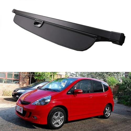 LohxA Auto Einziehbare Hintere Gepäckvorhang-Kofferraum-Laderaumabdeckung für H-onda FIT Jazz 2002-2007, Spezielle Laderaumabdeckungen,Black-Black