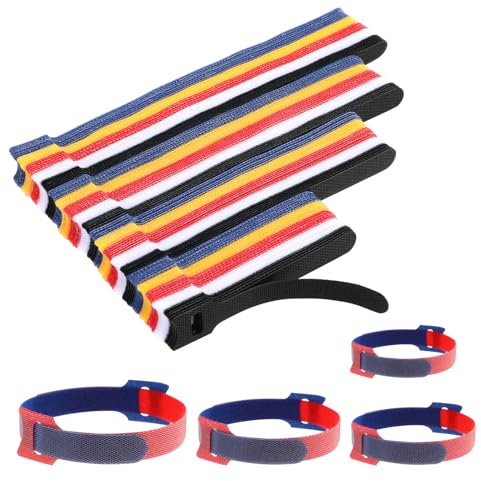 Amabro 100 Stück 4 Größen Klettband Klettkabelbinder, 10 + 15 + 18 + 20 cm Befestigungskabelbinder mit Klettverschluss wiederverwendbare Kabelbinder verstellbarer Befestigungsgurt (Farbig)