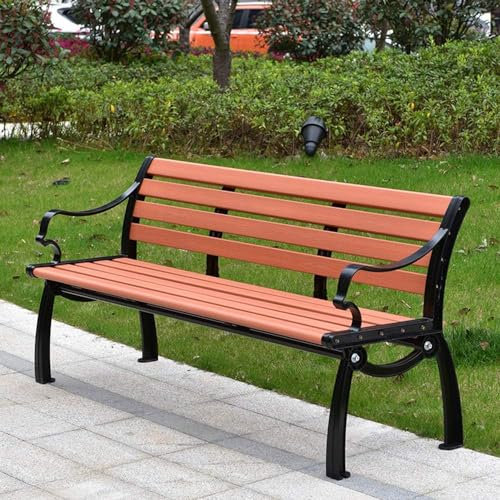 CAFIEDR GThe Bench, Yard GThe Bench Park Porch Chair, Rahmen aus gegossenem Aluminium, korrosionsbeständige Hartholzmöbel, Dreisitzer-Außenbank (Teak 120 cm)