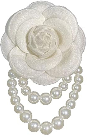 HUANIZI Spilla a forma di fiore di camelia in tessuto con perle e corpetto di moda per accessori da donna per colletto camicia da donna, as the pic show, Metallo, Senza pietre preziose