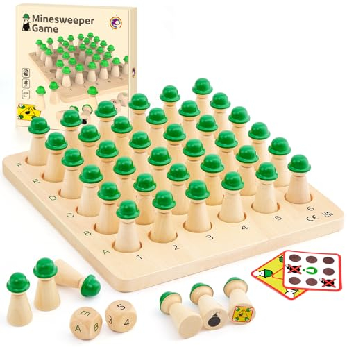 Brettspiel aus Holz für Kinder, Minesweeper Spiel, Würfelspiel, Logikspiel für 2-4 Personen, Lernspiele Reisespiel Kinderspiele ab 4 5 6+ Jahren