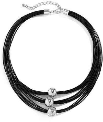 Caiduoduo Punk Multilayer Wax Cord Rope Chain Necklace Big CCB Ball Beads Pendant Choker for Women Jewelry Party Girls